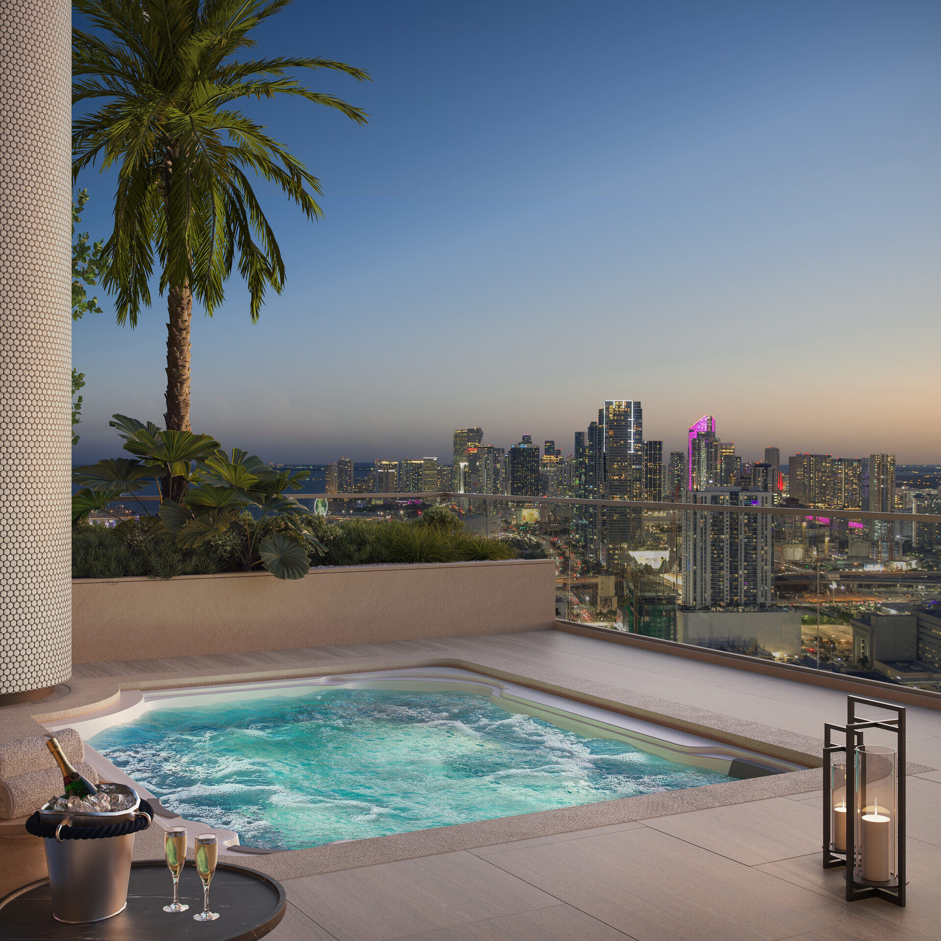 Jacuzzi with skyline views